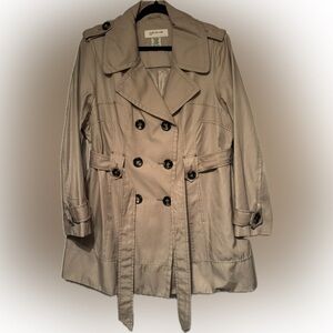 Jones New York Sz XXL Beige Double-Breasted Shorter Trench Coat w/ detach belt